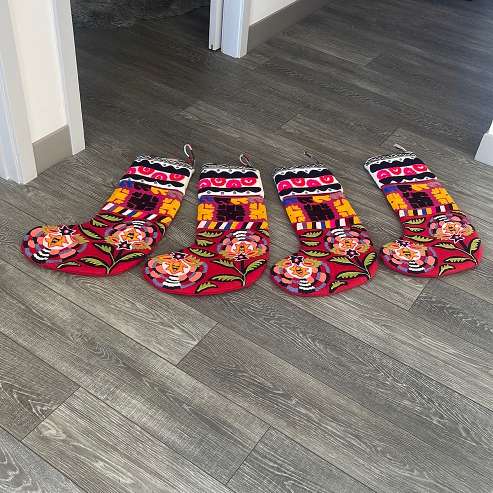 Set of 4 Anthropologie Christmas stockings